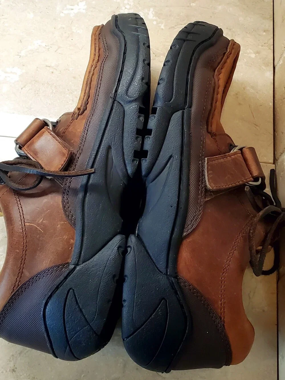 Nautica Men's Moc Toe Brown Leather Lace Up Buckle Strap Shoes US 10M
